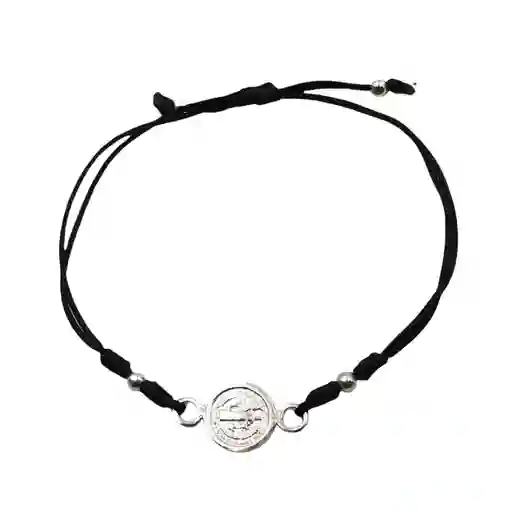 Pulsera San Benito Plata Fina 925 Cordón Negro Adaptable