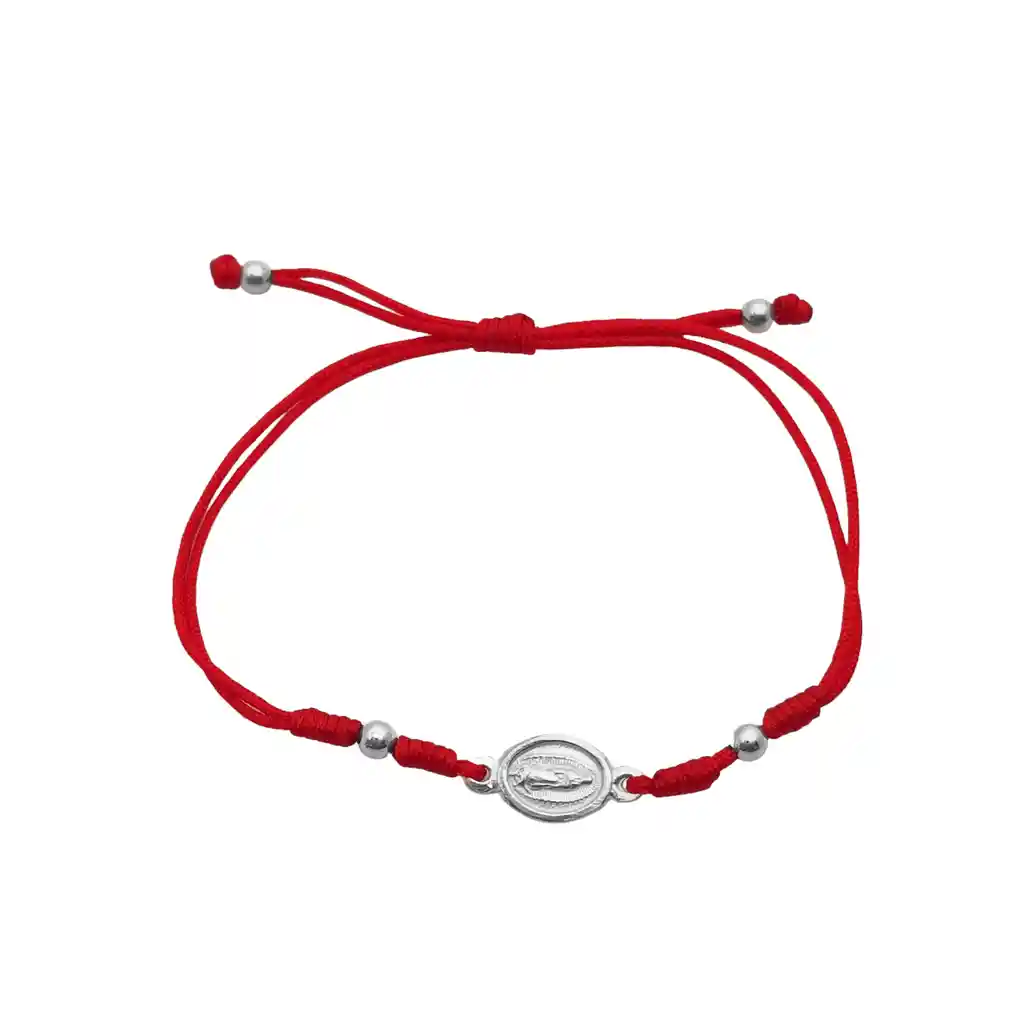 Pulsera Virgen De Guadalupe Mini Cordón Rojo Plata Fina 925