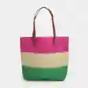 Bolso De Rafia Tricolor Verde Con Fucsia