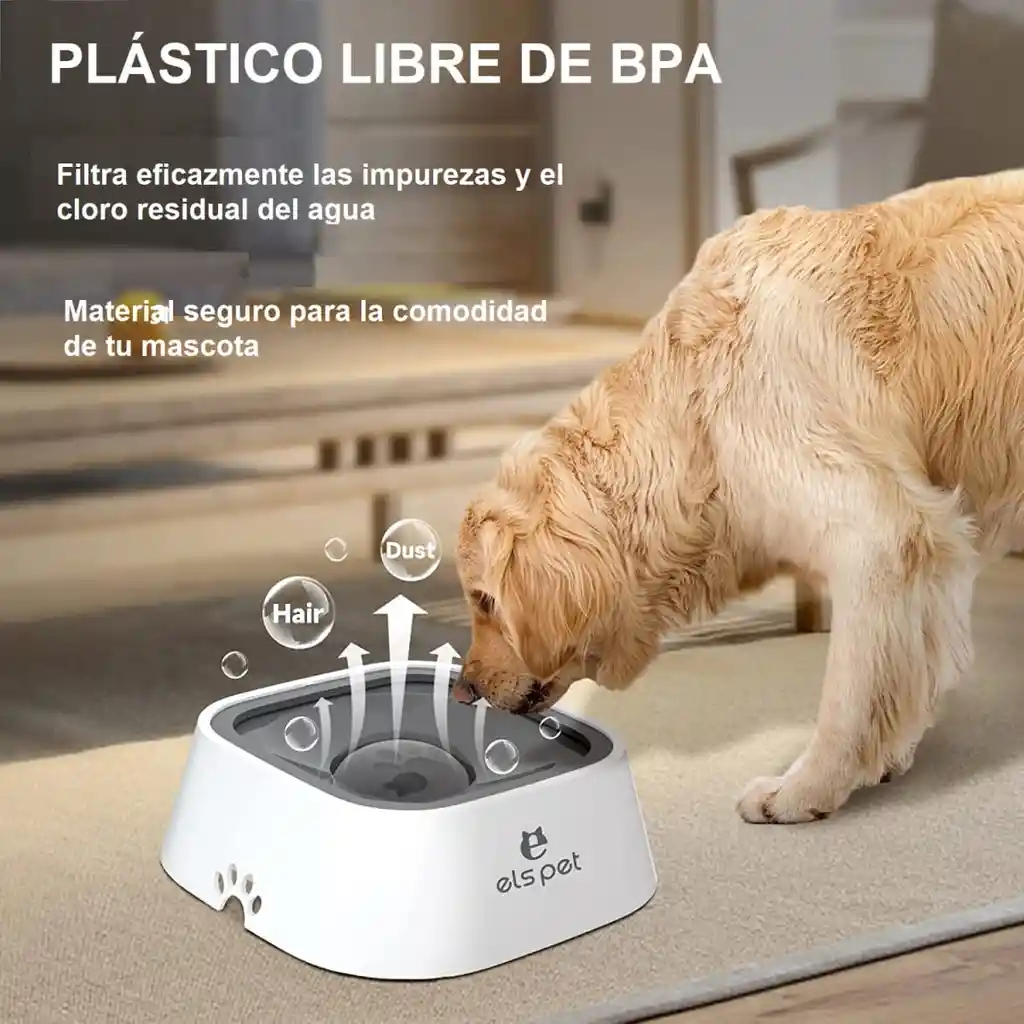 Plato Bebedero Antiderrame Para Perros Y Gatos Color Blanco