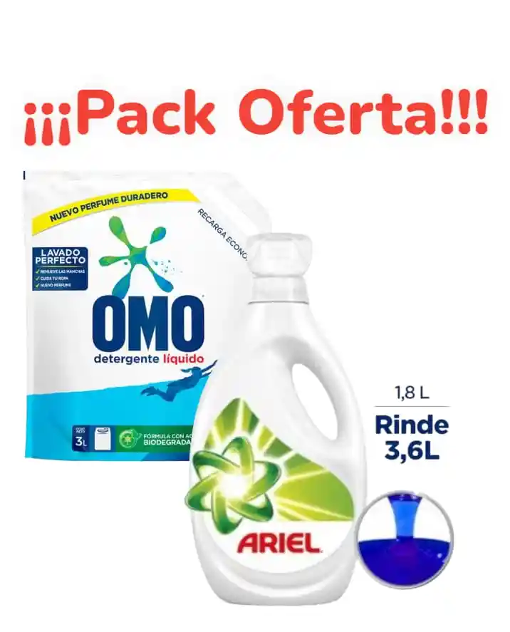 Oferta Pack 1 Ariel 1.8lt + 1 Omo 3lt