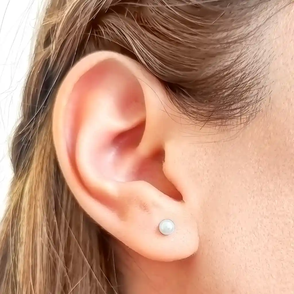 Aros Abridores Bebé Perla Sintética 4mm Laminado Oro 18 K