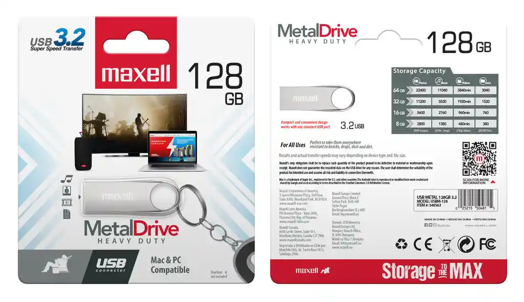 Pendrive Maxell Metal 128gb 3.2