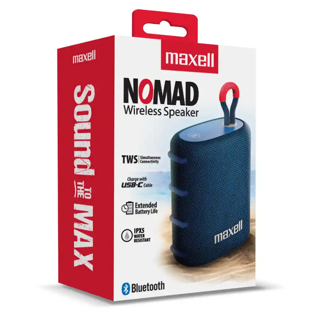 Parlante Bluetooth Portátil Maxell Nomad Tws 15 Hr Ipx5 Azul