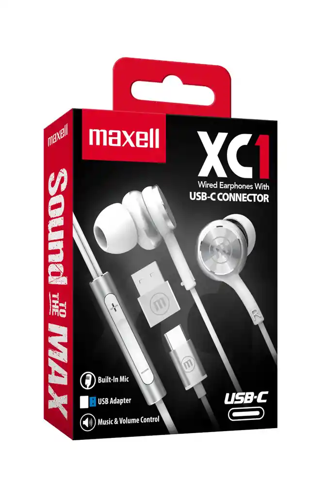 Audífonos Maxell Tipo C Con Adaptador Usb Blanco