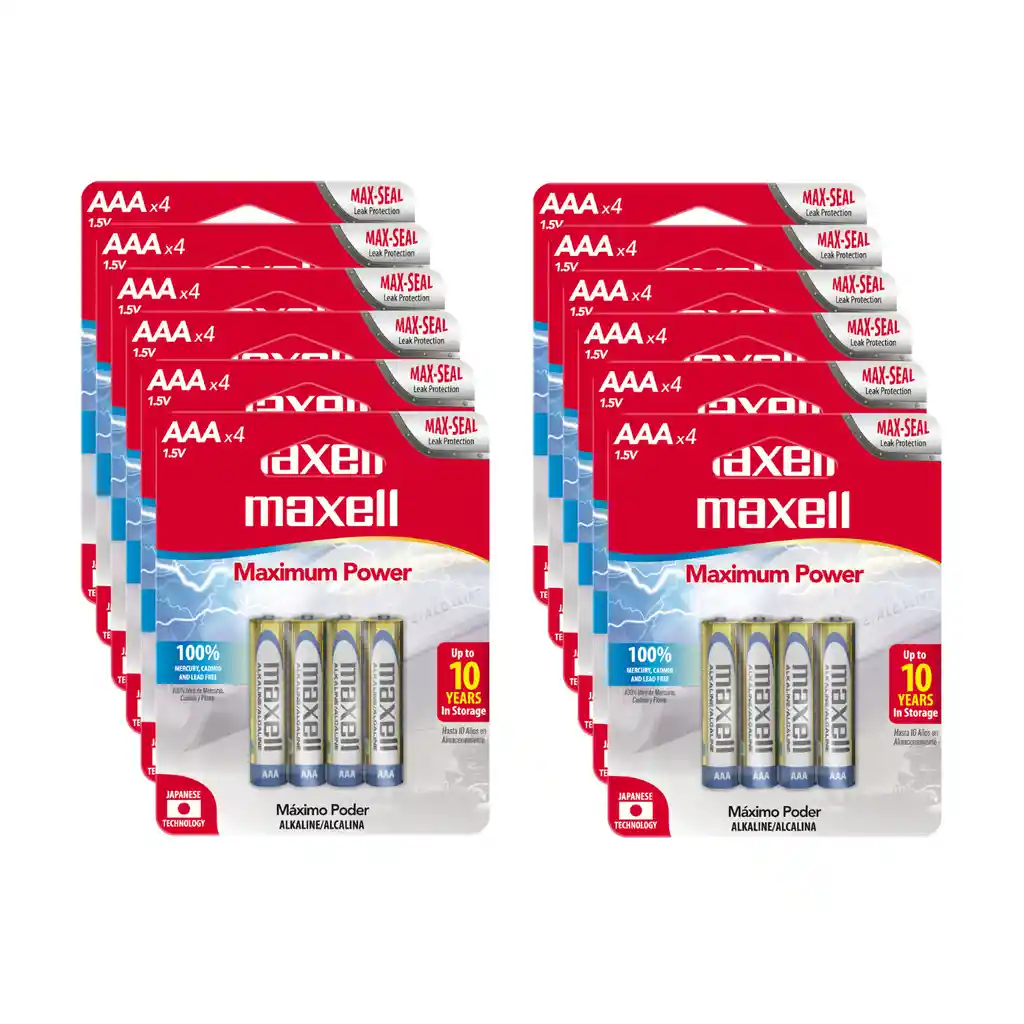 Pack 48 Pilas Alcalinas Maxell Aaa Blister 4 Uds.