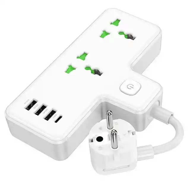 Adaptador Hoco Ac11a Multifuncional Con Enchufe Schuko Blanco