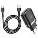 Cargador Hoco C12q Smart Qc3.0 Con Cable Tipo C Negro