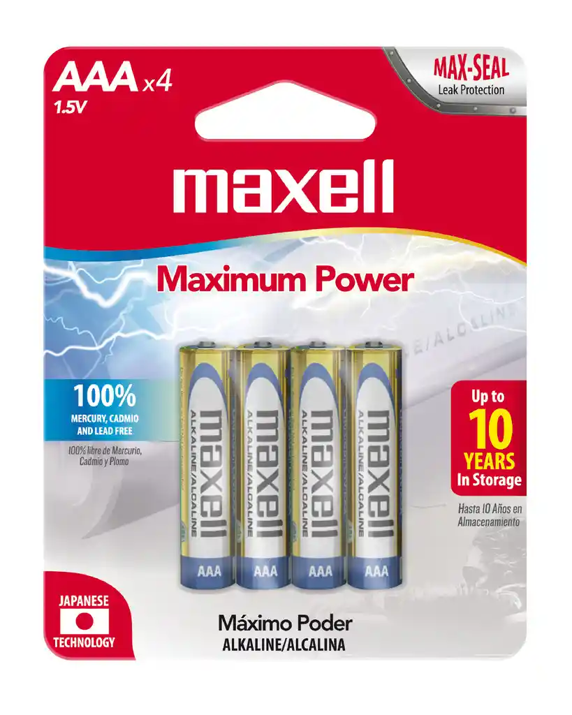 Pilas Alcalinas Maxell Tamaño Aaa 4 Unidades