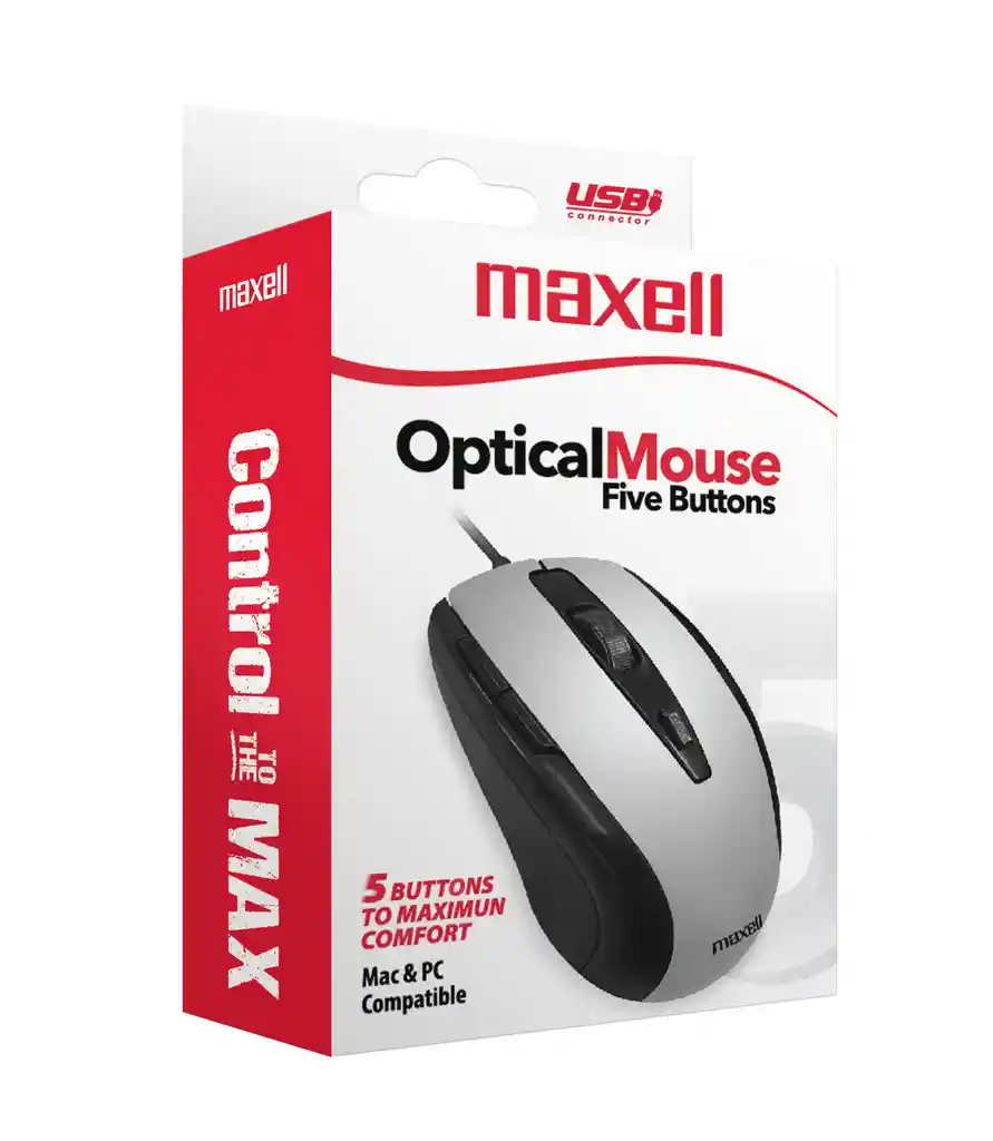Mouse Óptico Maxell 5 Botones Mowr-105 Gris