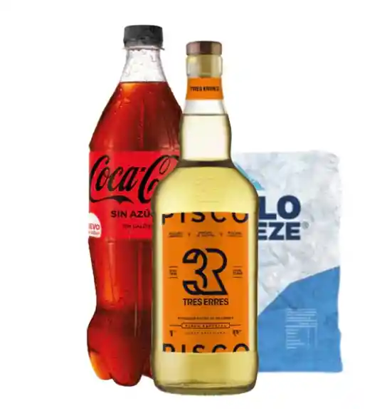 Tres Erres 1lt + Coca Cola1.5lt + Hielo 1k