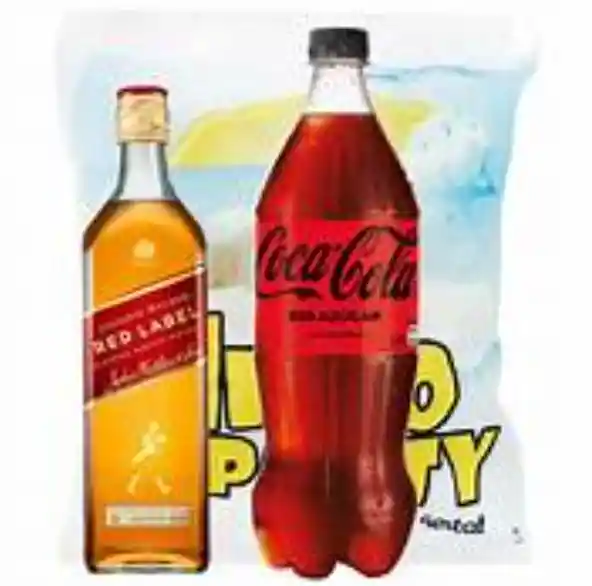 Johnnie Rojo 750c + Cocacola Zero 1.5lt + Hielo 1k