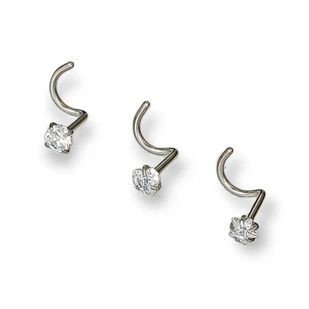 Pack Piercing Acero Quirúrgico Nariz Set Tipo S Zirconia Blanco Nostril