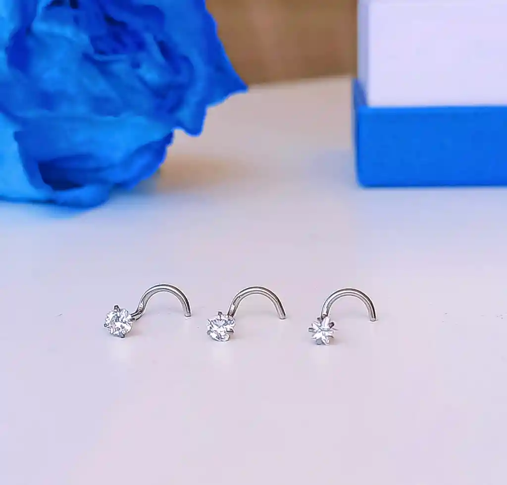 Pack Piercing Acero Quirúrgico Nariz Set Tipo S Zirconia Blanco Nostril