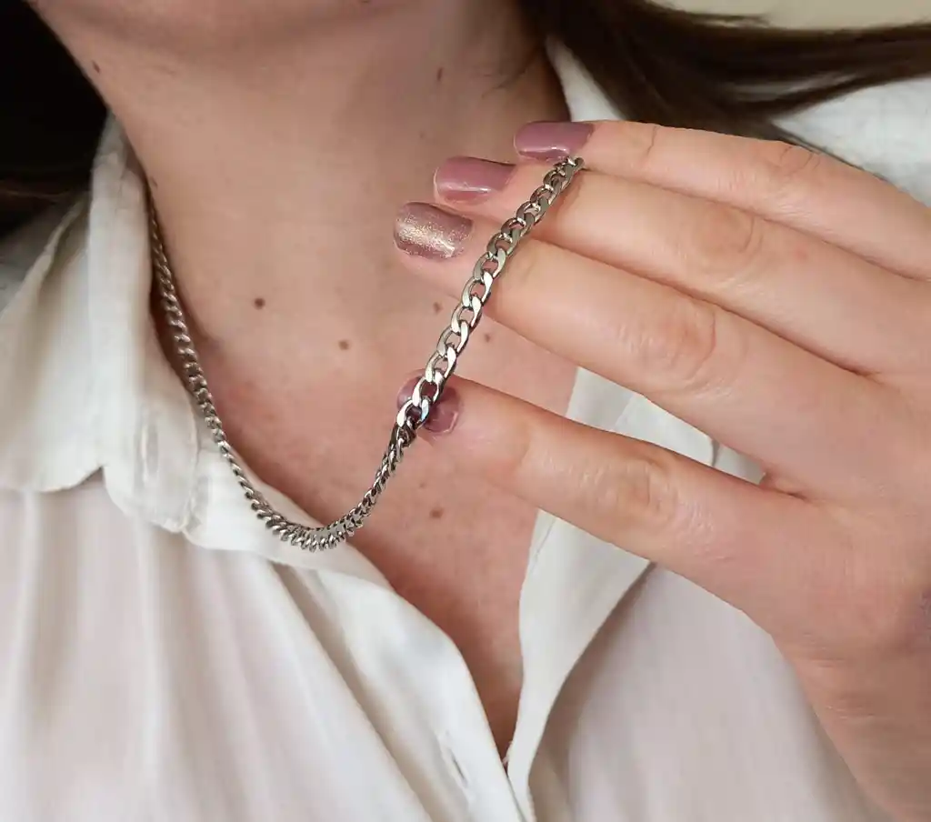 Cadena De Eslabones Plateada Estilo Cubana Grumet 5mm 50cm Largo