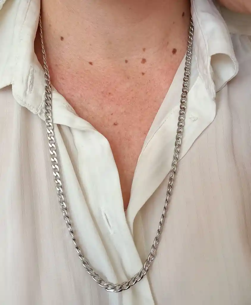 Cadena De Eslabones Plateada Estilo Cubana Grumet 5mm 50cm Largo