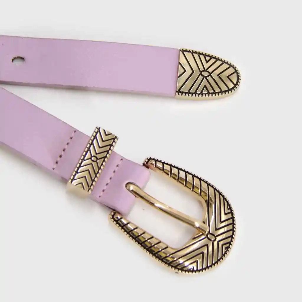 Cinturon De Mujer Hebilla Vaquero Con Grabado Geometrico