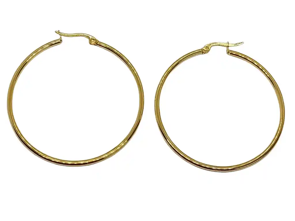 Argollas Hoop 45mm Chapadas En Oro 18kl