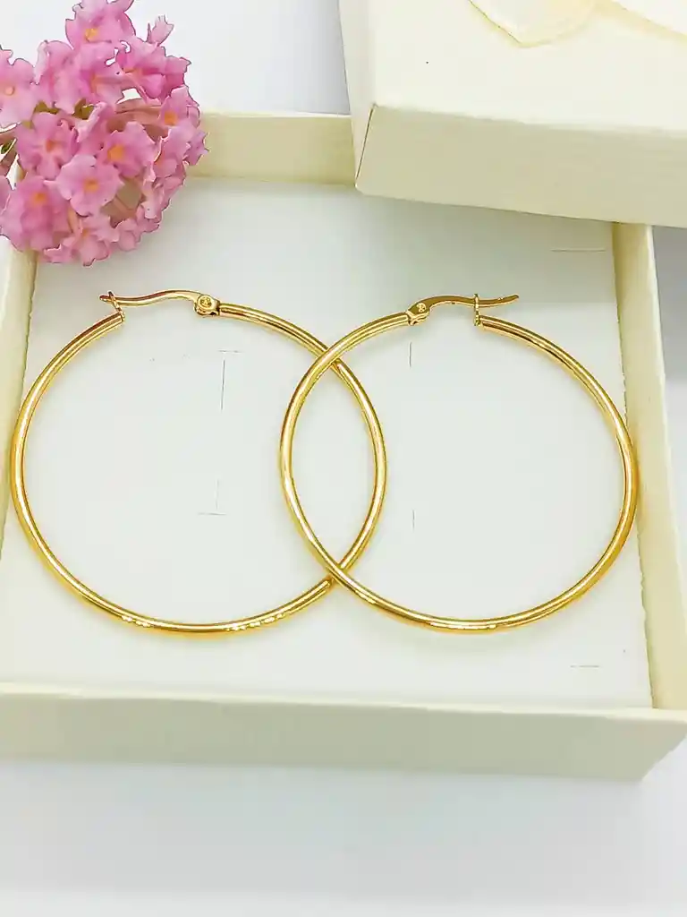 Argollas Hoop 45mm Chapadas En Oro 18kl