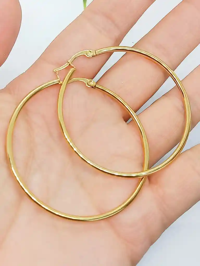 Argollas Hoop 45mm Chapadas En Oro 18kl