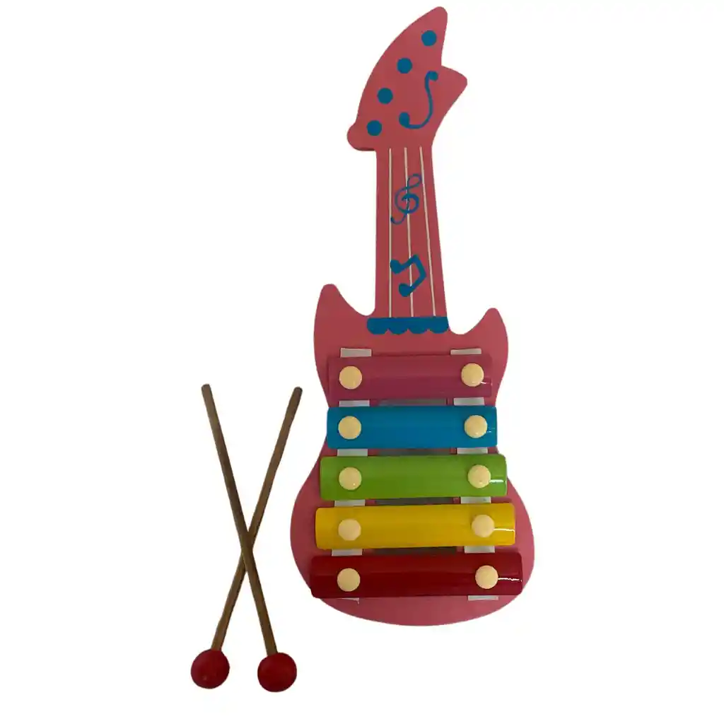 Xilófono Madera Didáctico Grande Forma De Guitarra Color Rosa