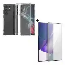 Carcasa Transparente Samsung S23 Ultra Con Esquinas Reforzadas + Lamina De Vidrio Ceramicada