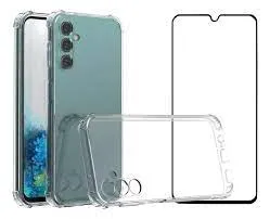 Carcasa Transparente Samsung A14 Con Esquinas Reforzadas + Lamina De Vidrio Ceramicada