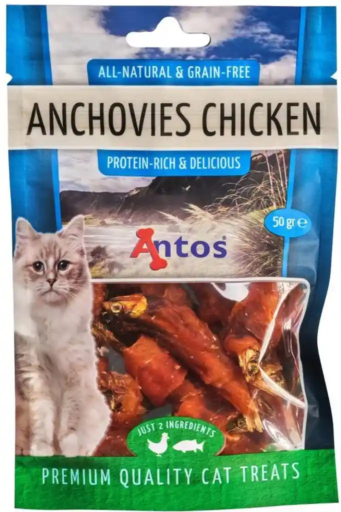 Antos - Cat Treats 50g Anchoas Y Pollo Para Cuidado Urinario