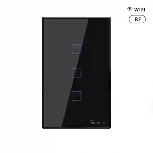 Interruptor Wifi De Pared Sonoff De 3 Canales + Rf Color Negro