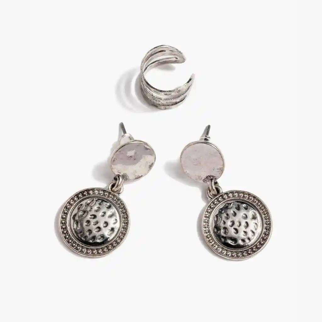 Set Aros Mujer Monedas Cuff Plateado