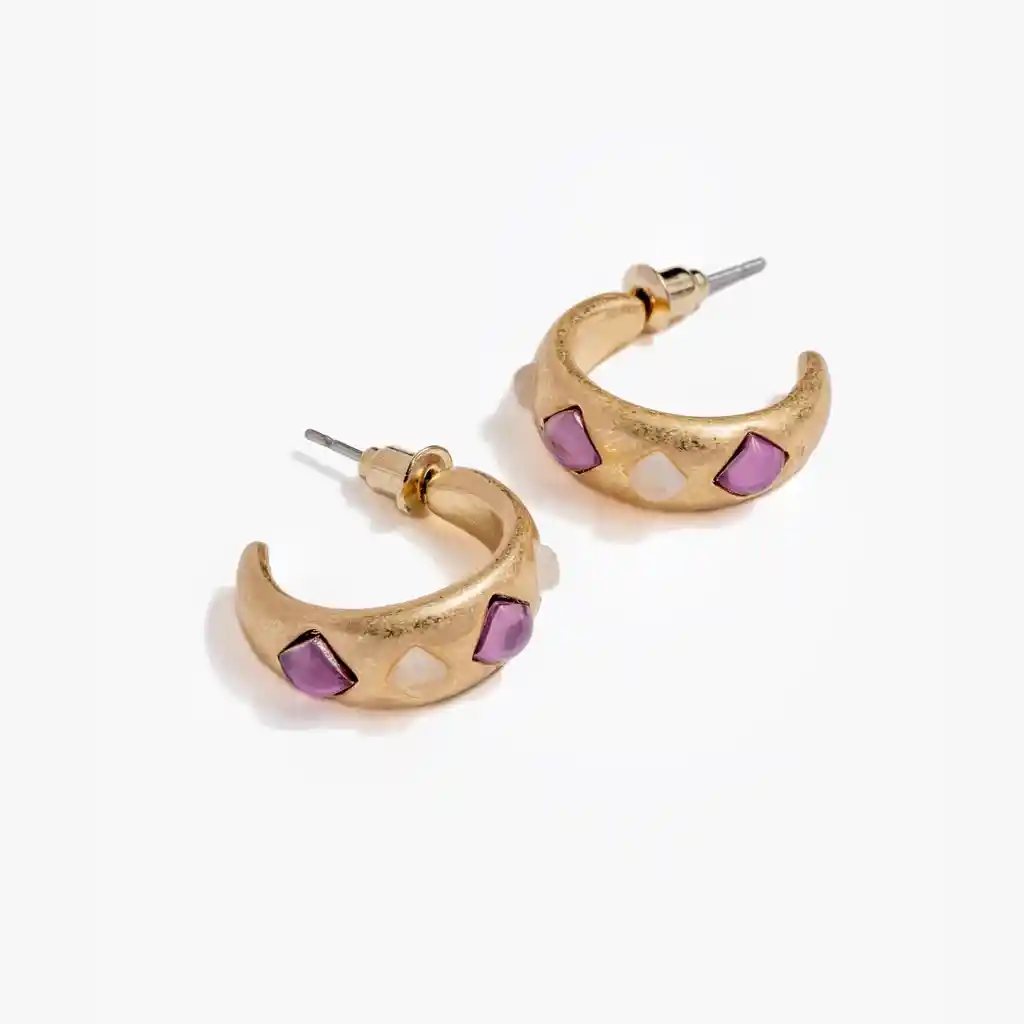 Aros Mujer Argollas Con Piedras Dorado