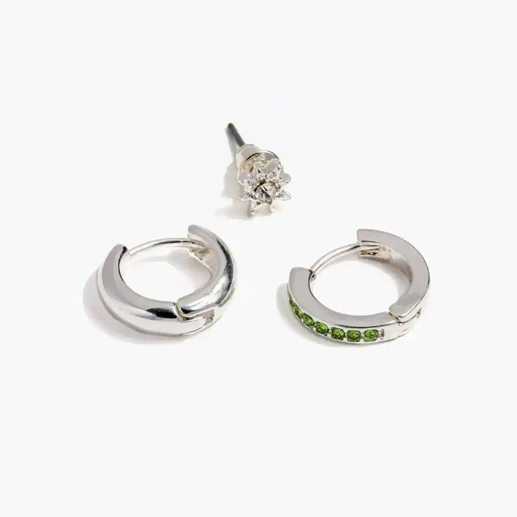 Set Aros Mujer Argollas Estrella Plateado