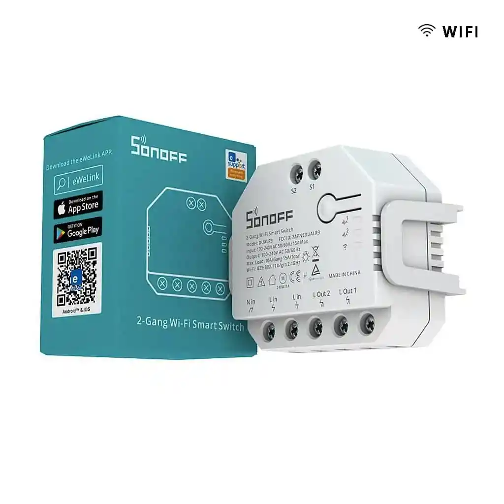 Interruptor Wifi Sonoff Dualr3 De Dos Canales Y Medición De Energía