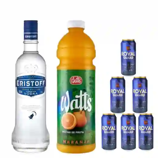 Vodka Eristoff 1 L + Nectar Naranja 1.5l + Six Pack Royal Guard 470cc