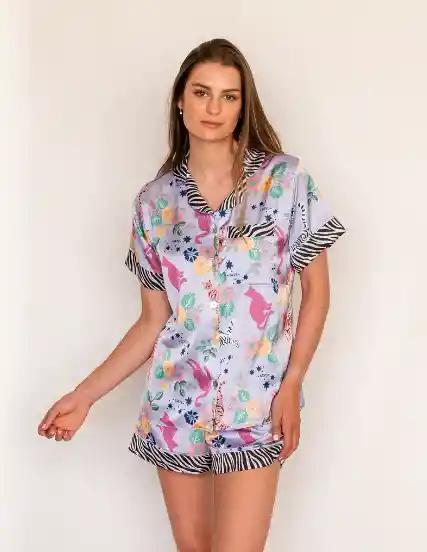 Pijama Singapura Flower Power Celeste M