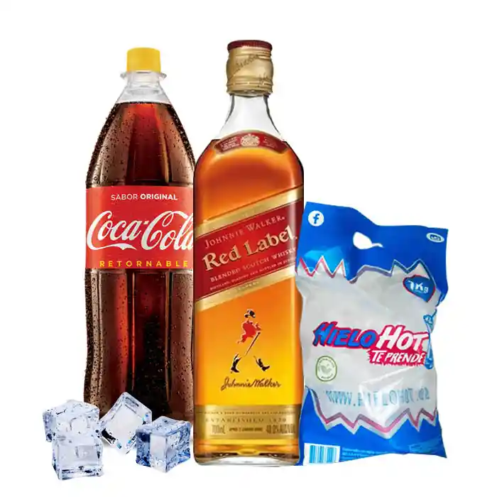 Johnnie Walker Red Label 750 + Bebida 1.5 Lt + Hielo 1kg