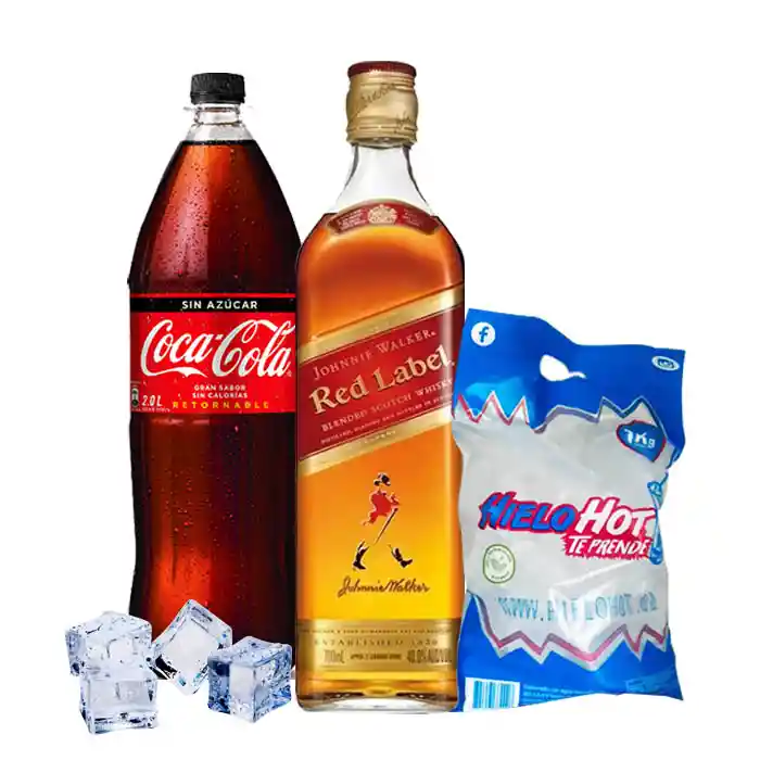 Johnnie Walker Red Label 750 + Bebida 1.5 Lt + Hielo 1kg