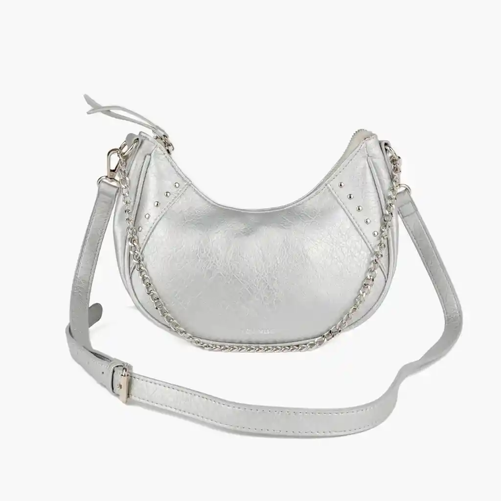 Cartera Bandolera Mujer Cadena Dos Usos Plateado