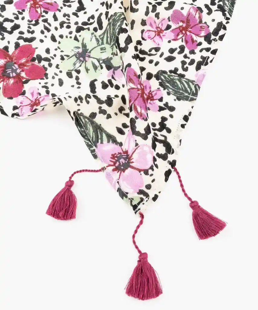 Pañuelo Mujer Triángulo Flores Blanco