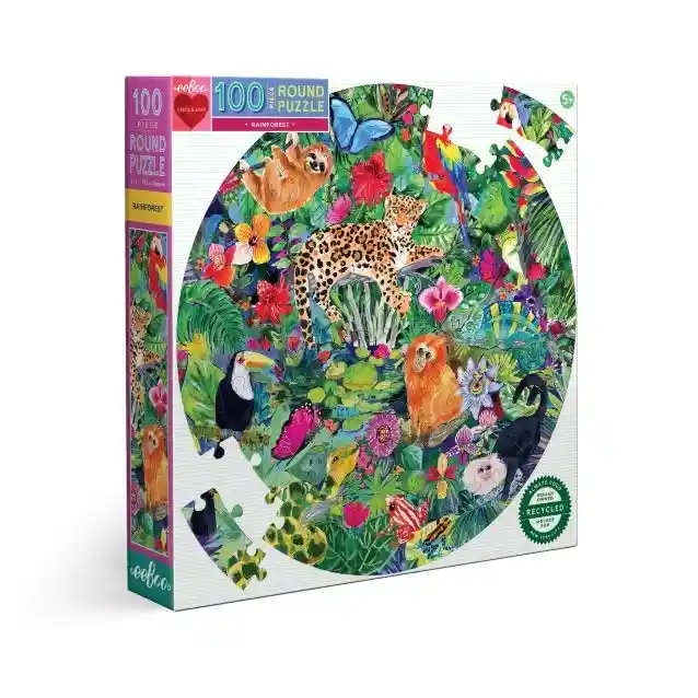 Puzzle 100 Piezas Redondo Selva Eeboo Caja De Cartón