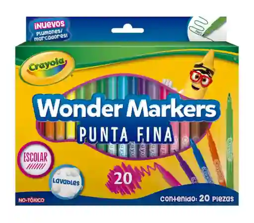 Marcadores Crayola Wonder Markers Punta Fina 20 Lápices