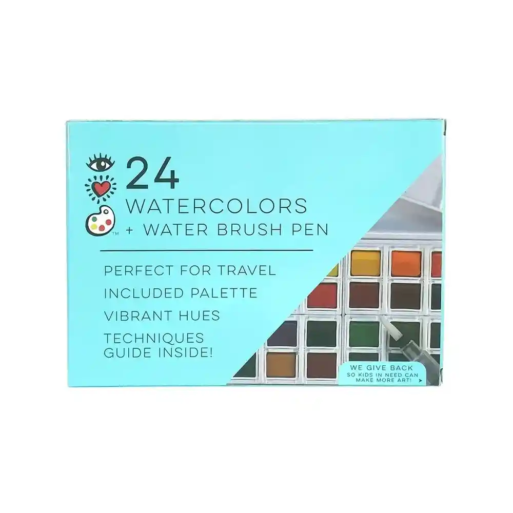 Acuarelas 24 Colores + Pincel Bright Stripes Estuche Plástico 24 Acuarelas Con Pincel