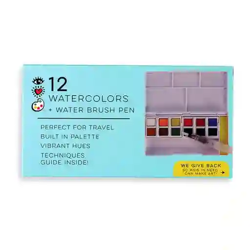 12 Colores Acuarela Con Pincel De Agua Bright Stripes Estuche Plástico Con 12 Colores Acuarelas Y Pincel