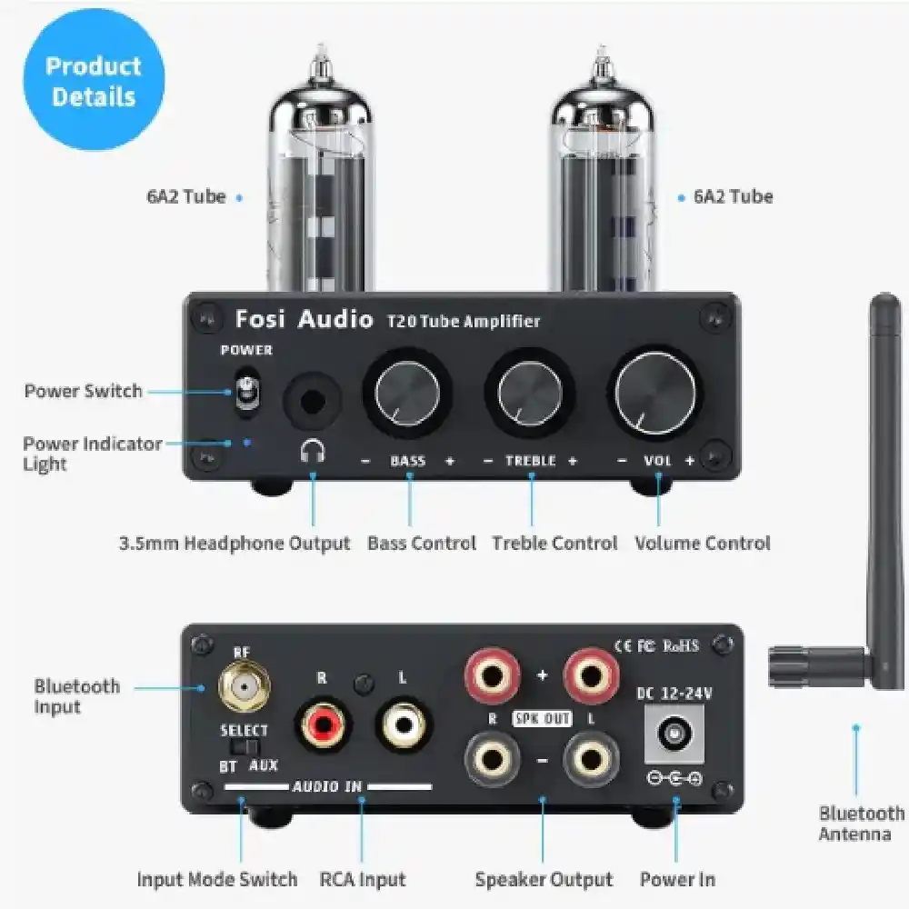 Amplificador A Tubo Para Audifonos Y Parlantes 50w X 2 – Fosi Audio T20