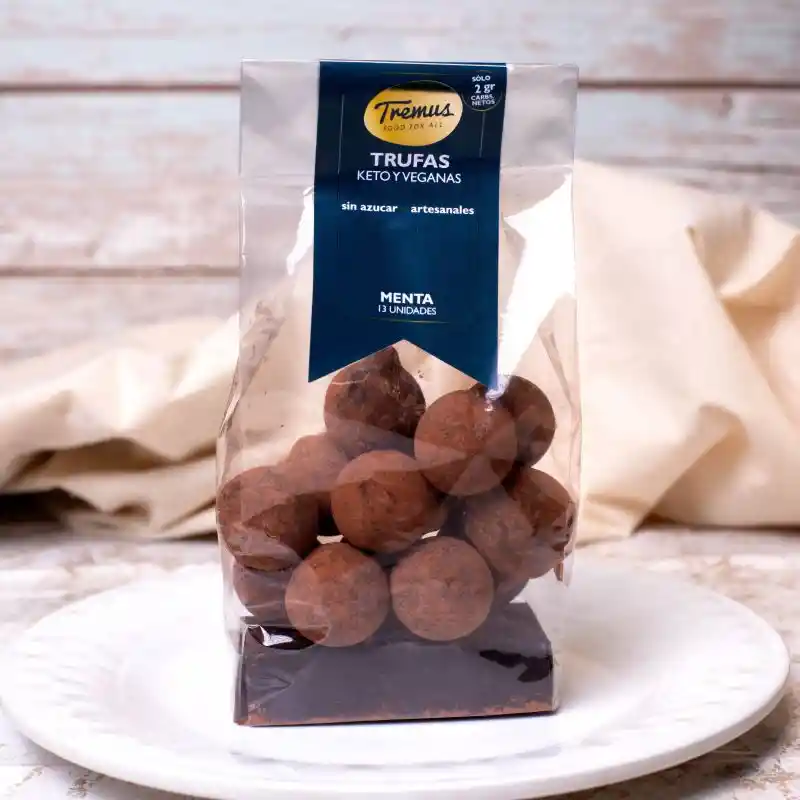 Trufas Artesanales Sabor Menta, Sin Azúcar, Keto, 13 Un, Marca Tremus