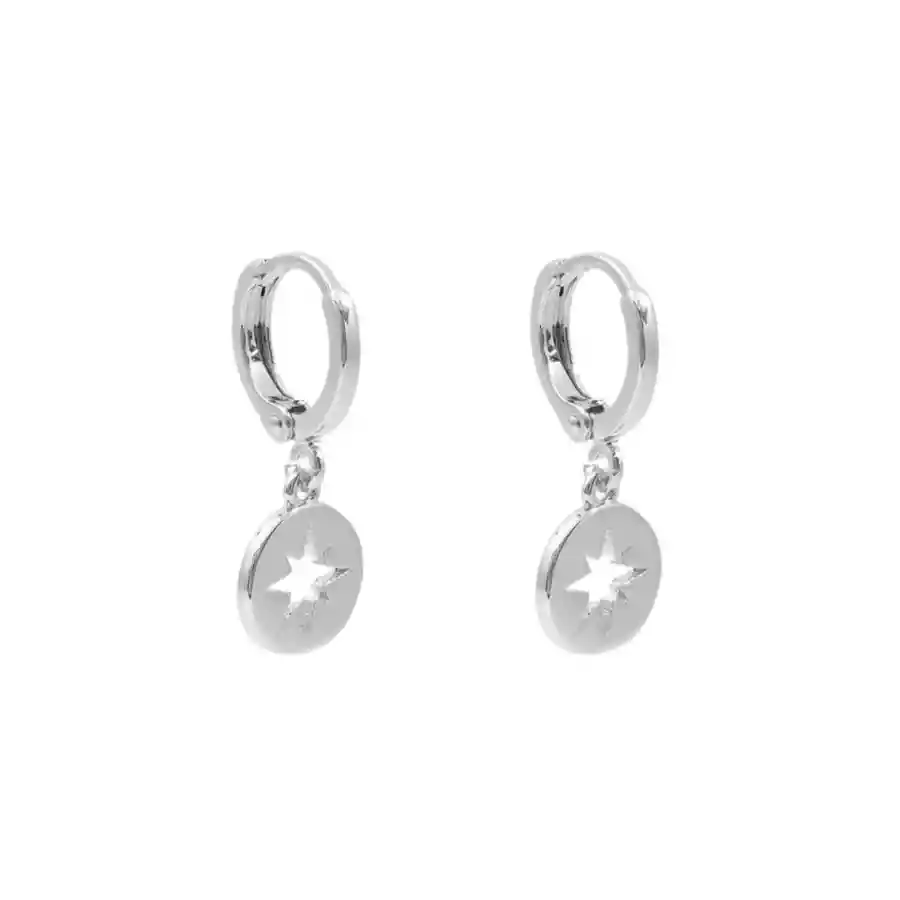 Argollas Compass Bañadas En Oro Blanco