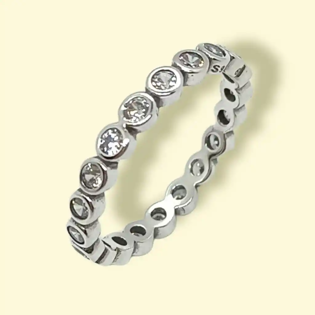 Anillo Pila Plata 925 Lujo Amor Zirconia Compromiso Talla 6