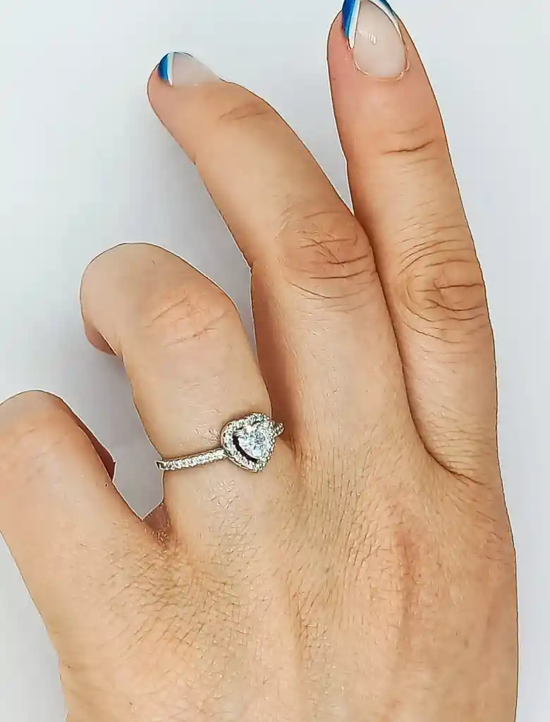 Anillo Circón Corte Corazón Plata Fina Ley S925 Compromiso Talla 6