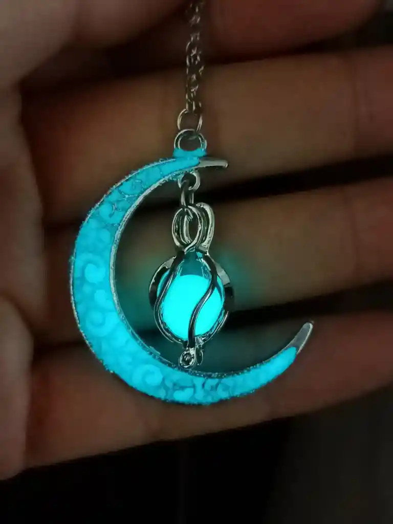 Joyería Vintage Colgante Luna Brillante Turquesa Cadena Larga