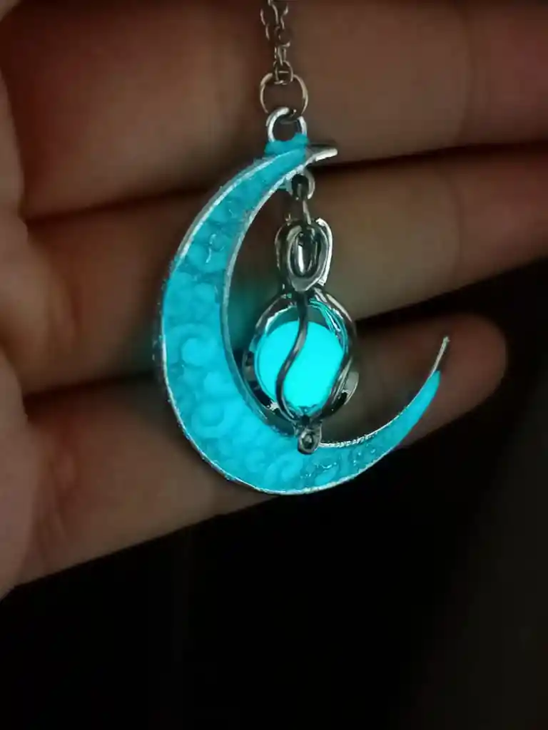 Joyería Vintage Colgante Luna Brillante Turquesa Cadena Larga